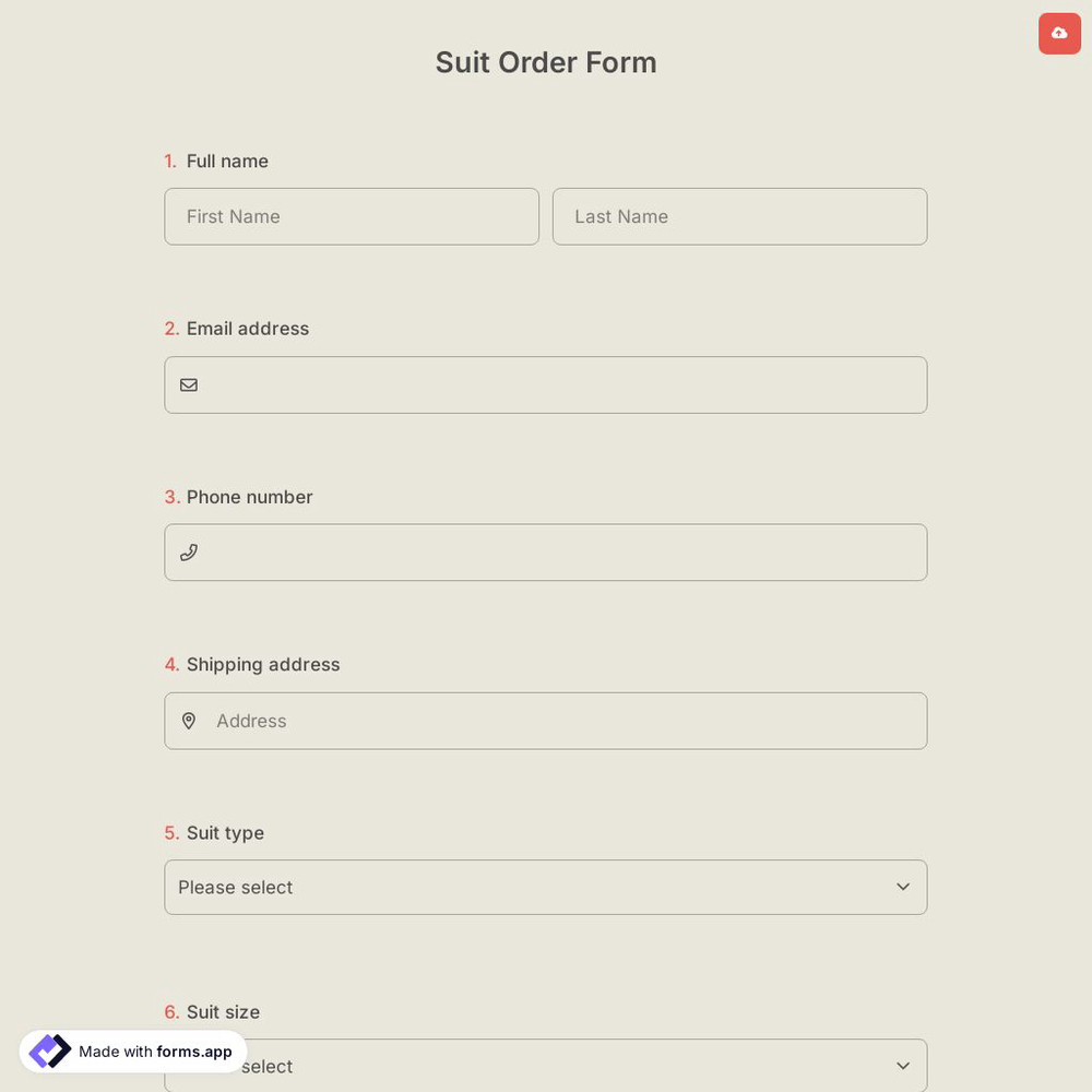 Suit Order Form