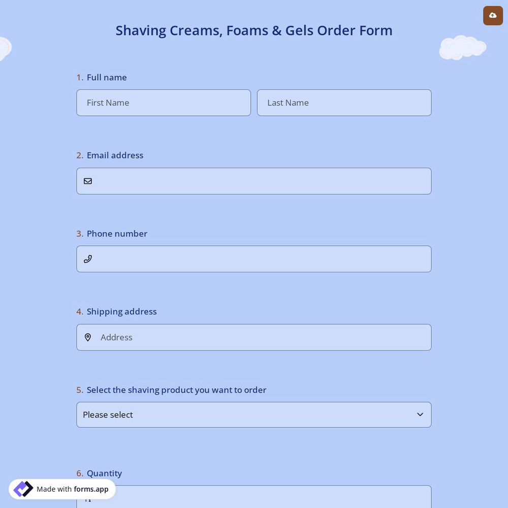 Shaving Creams, Foams & Gels Order Form