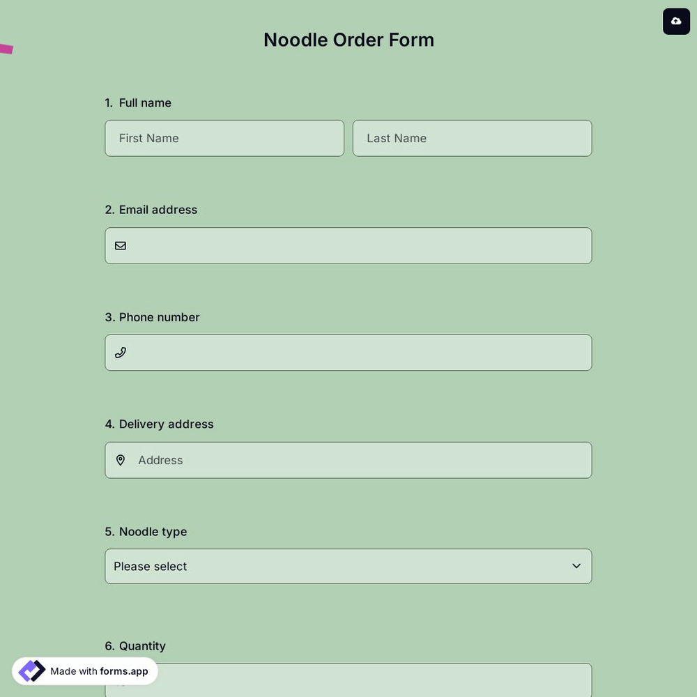 Noodle Order Form