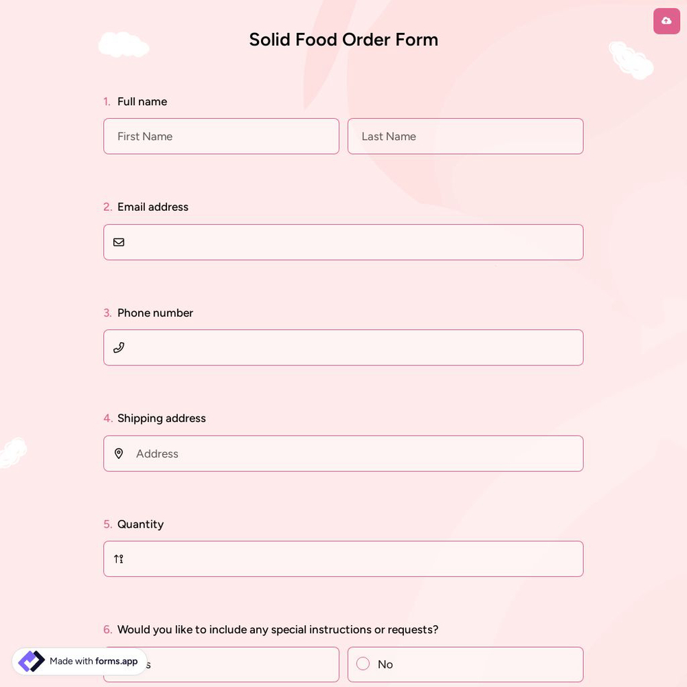 Solid Food Order Form