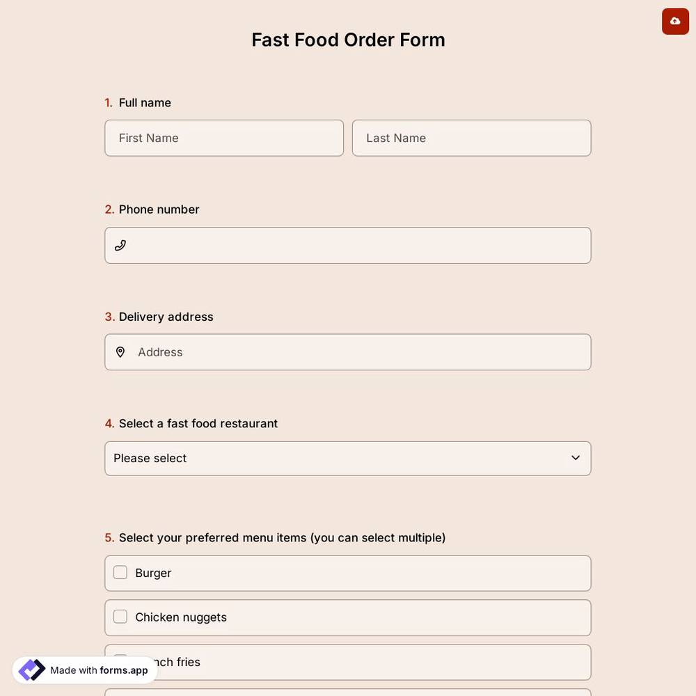 Fast Food Order Form