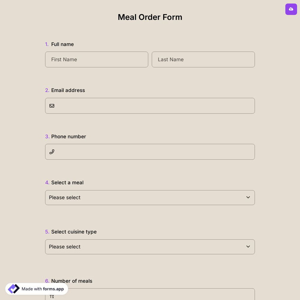 Meal Order Form