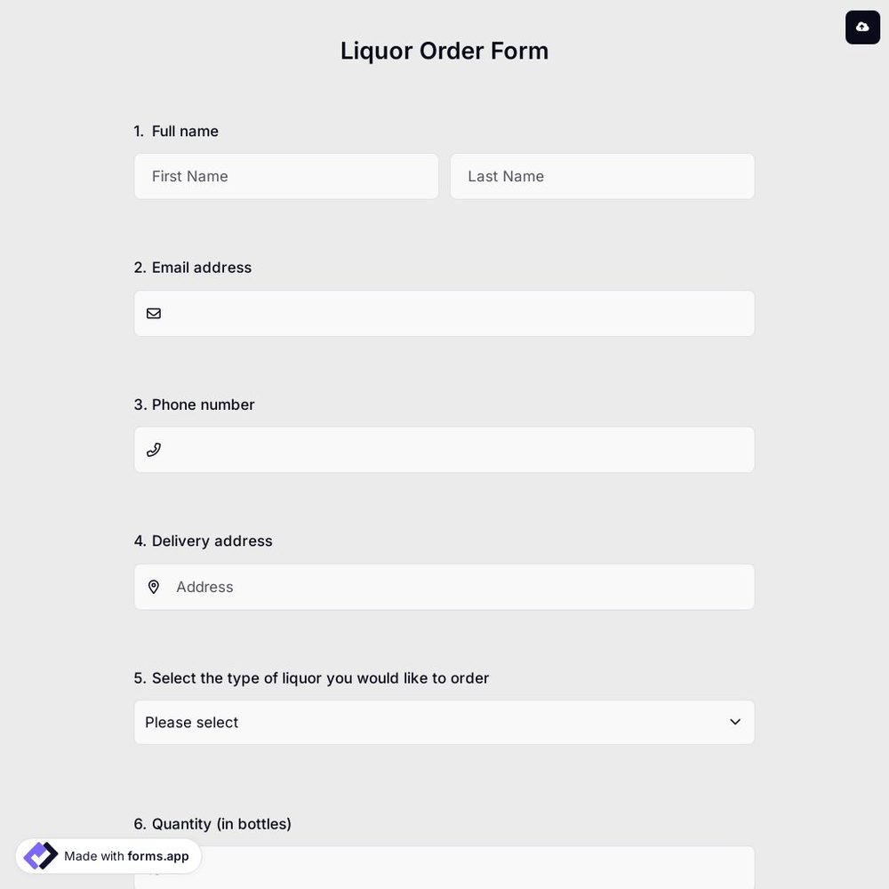 Liquor Order Form