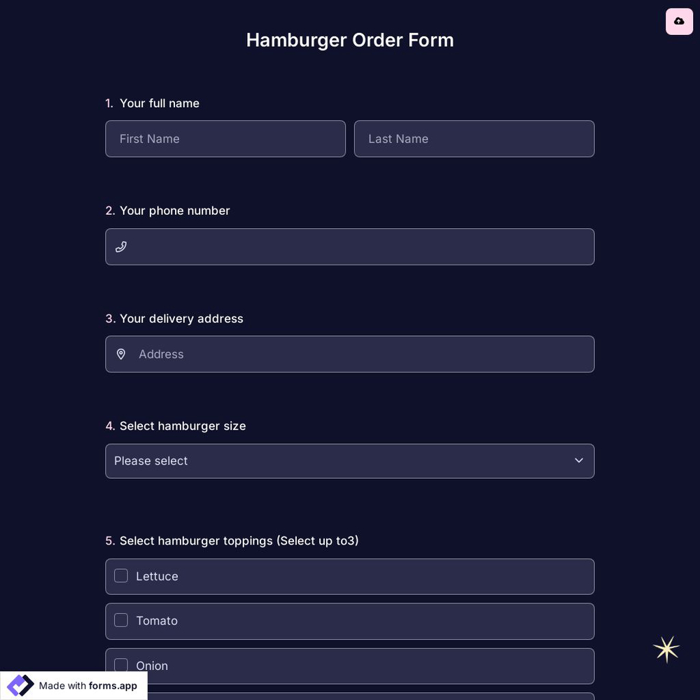 Hamburger Order Form