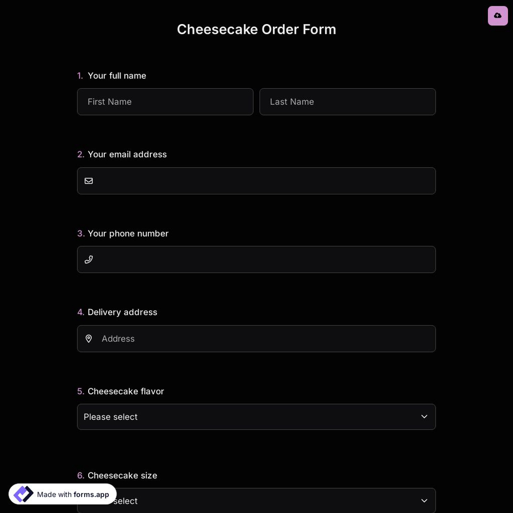 Cheesecake Order Form