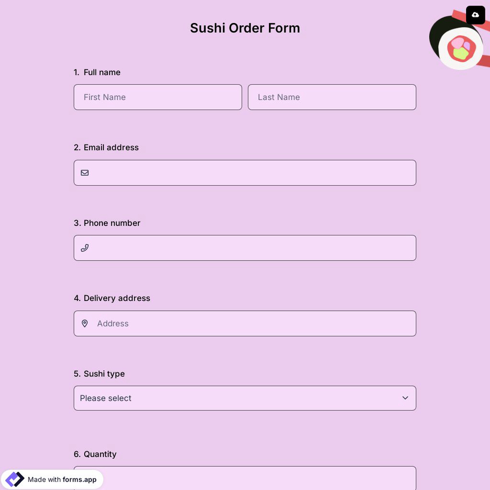 Sushi Order Form