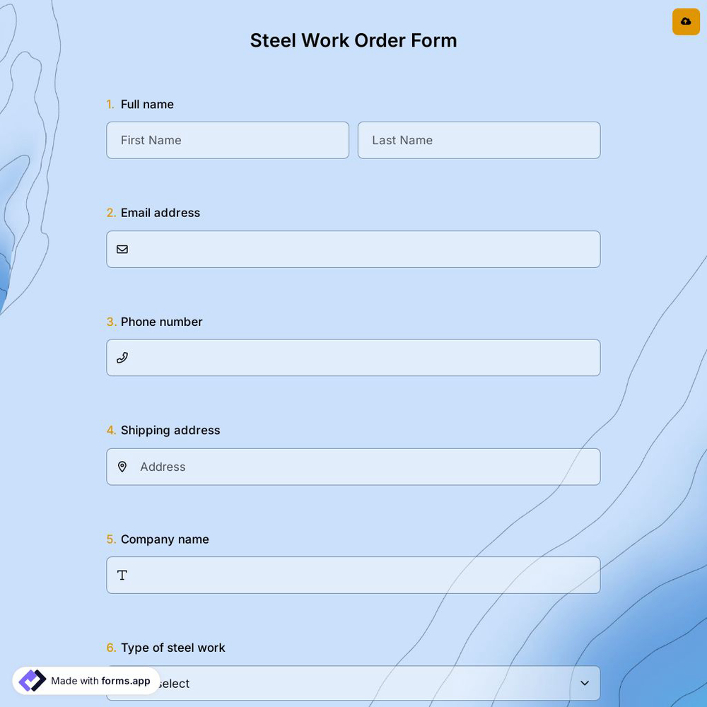 Steel Work Order Form