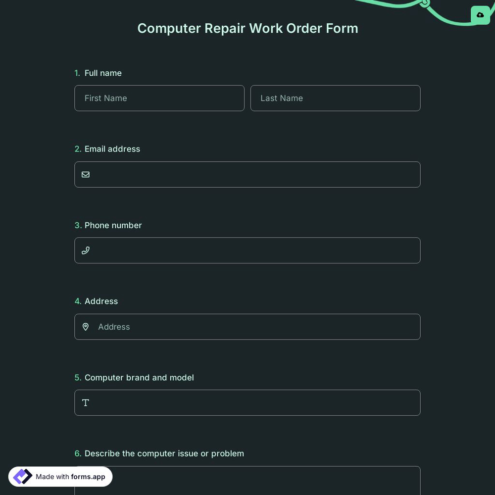 Computer Repair Work Order Form