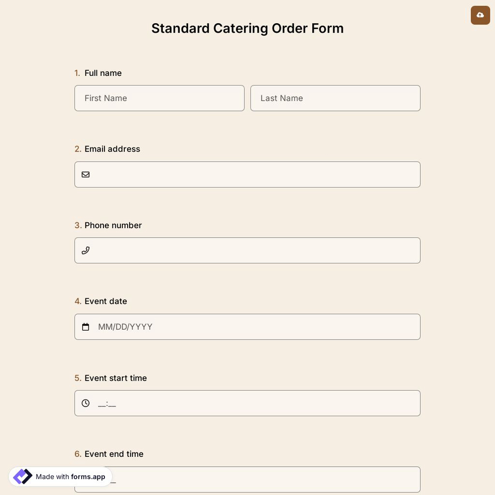 Standard Catering Order Form