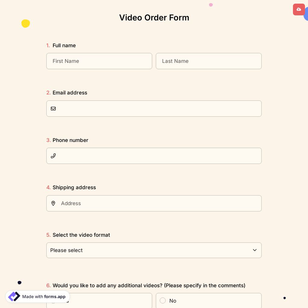 Video Order Form