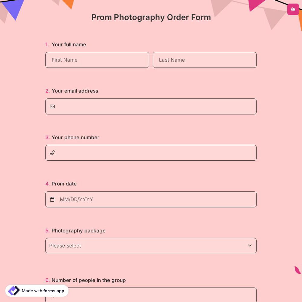 Prom Photography Order Form