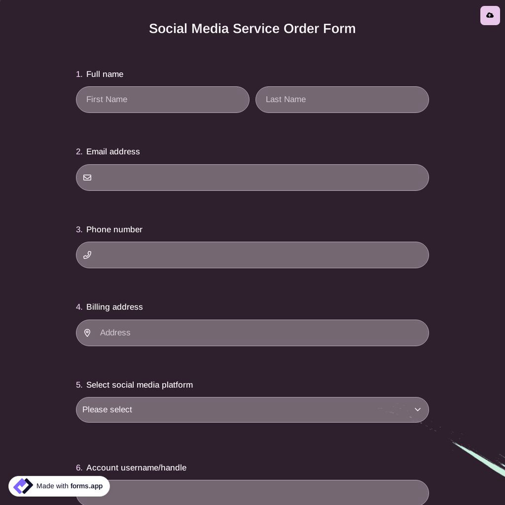 Social Media Service Order Form
