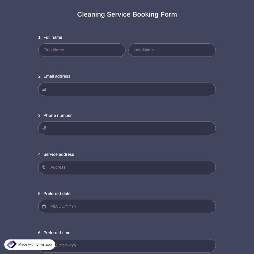 Cleaning Service Booking Form
