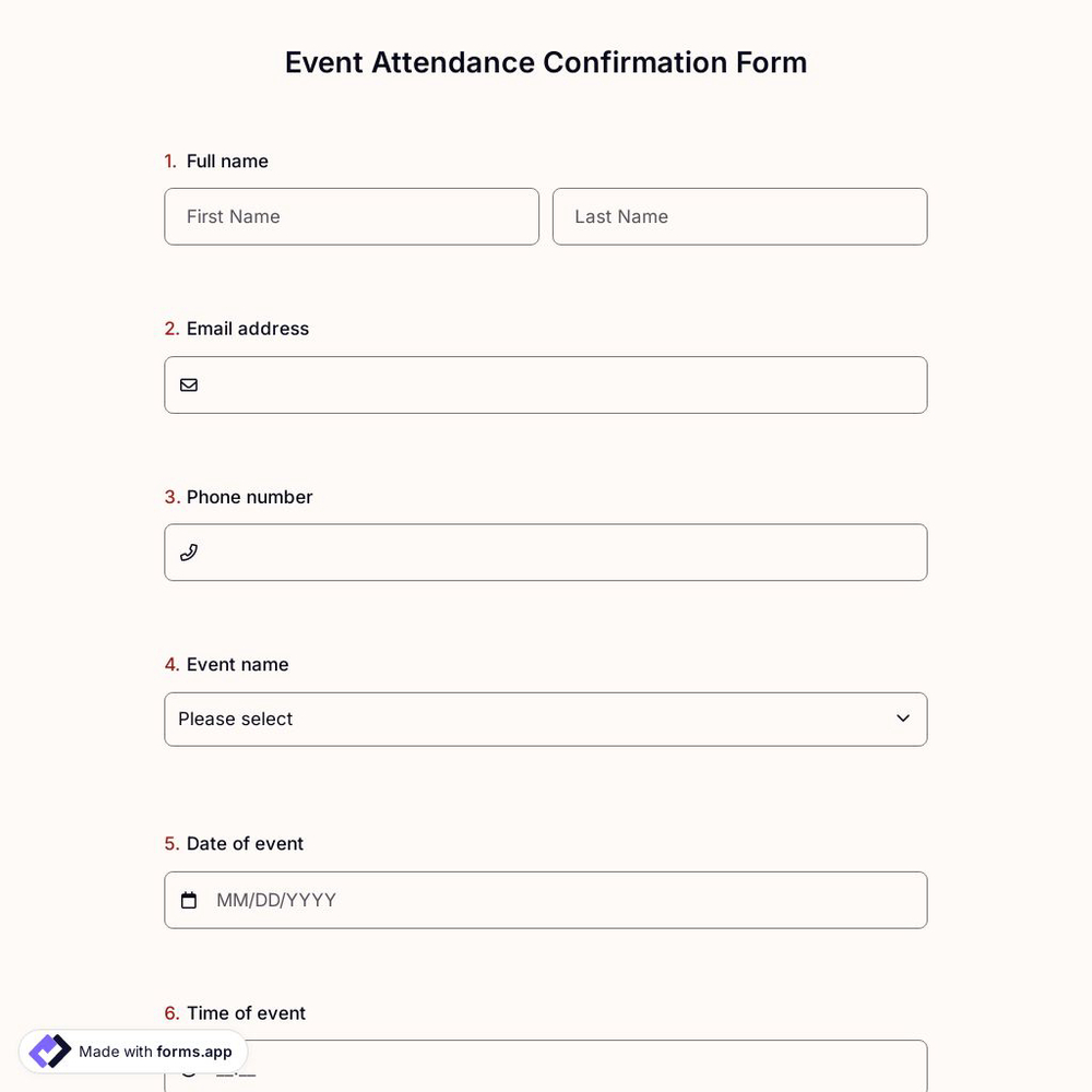 Event Attendance Confirmation Form