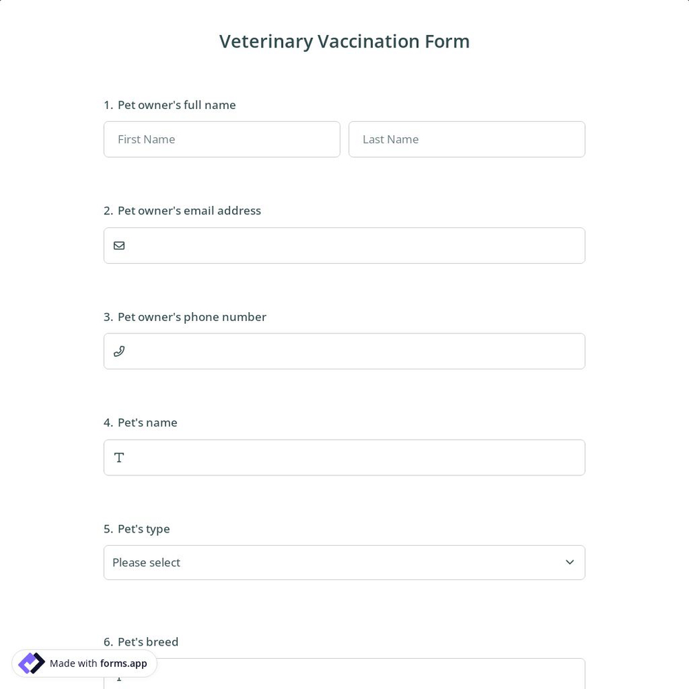 Veterinary Vaccination Form