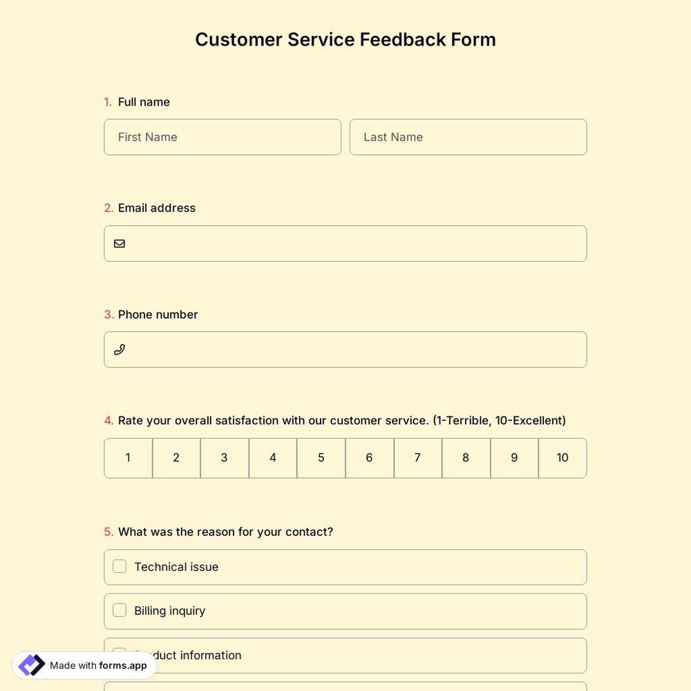 Customer Service Feedback Form