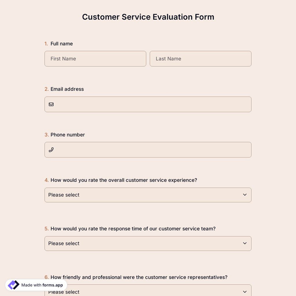 Customer Service Evaluation Form