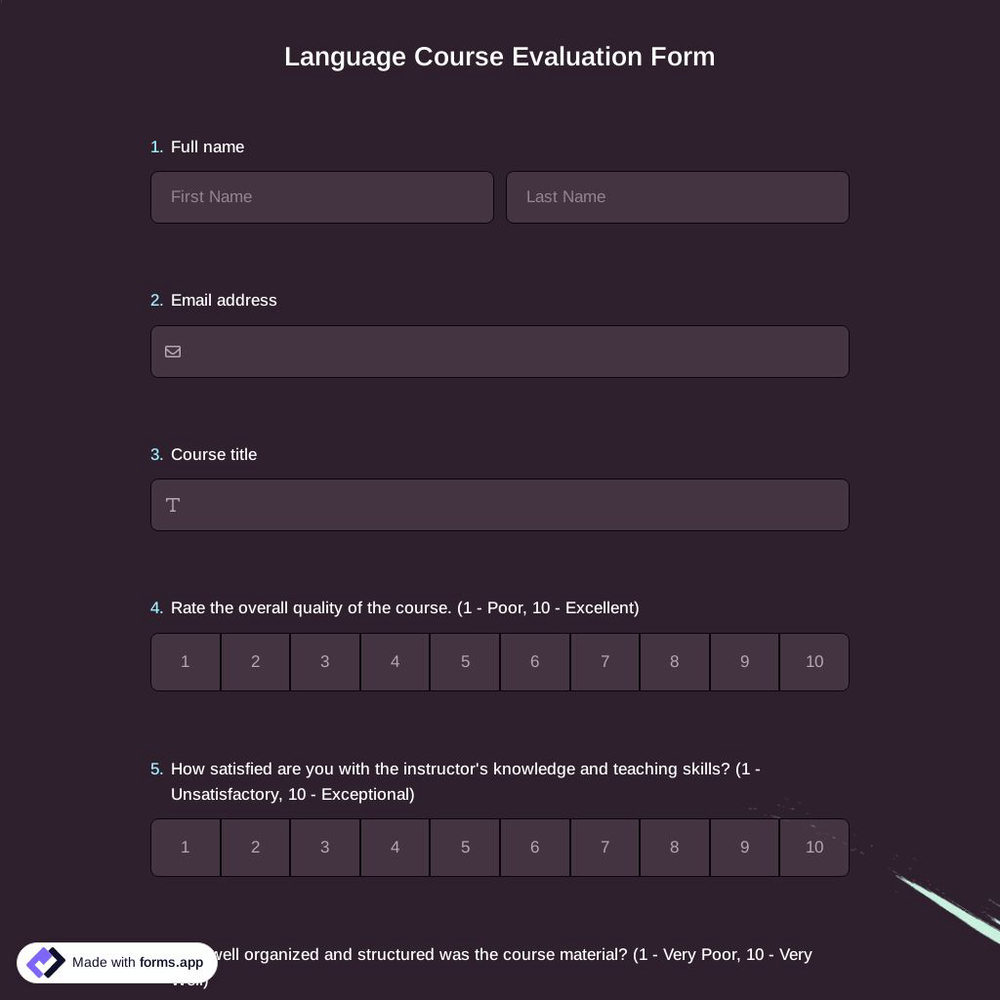Language Course Evaluation Form