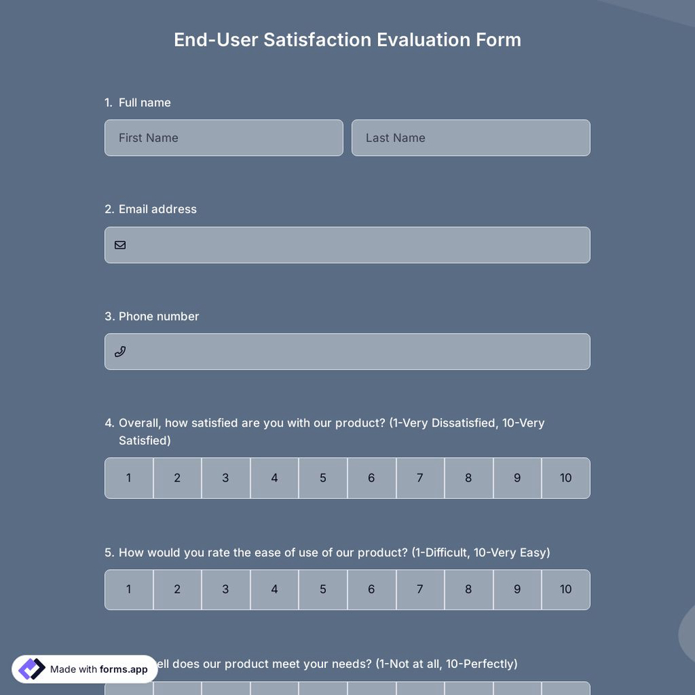 End User Satisfaction Evaluation Form