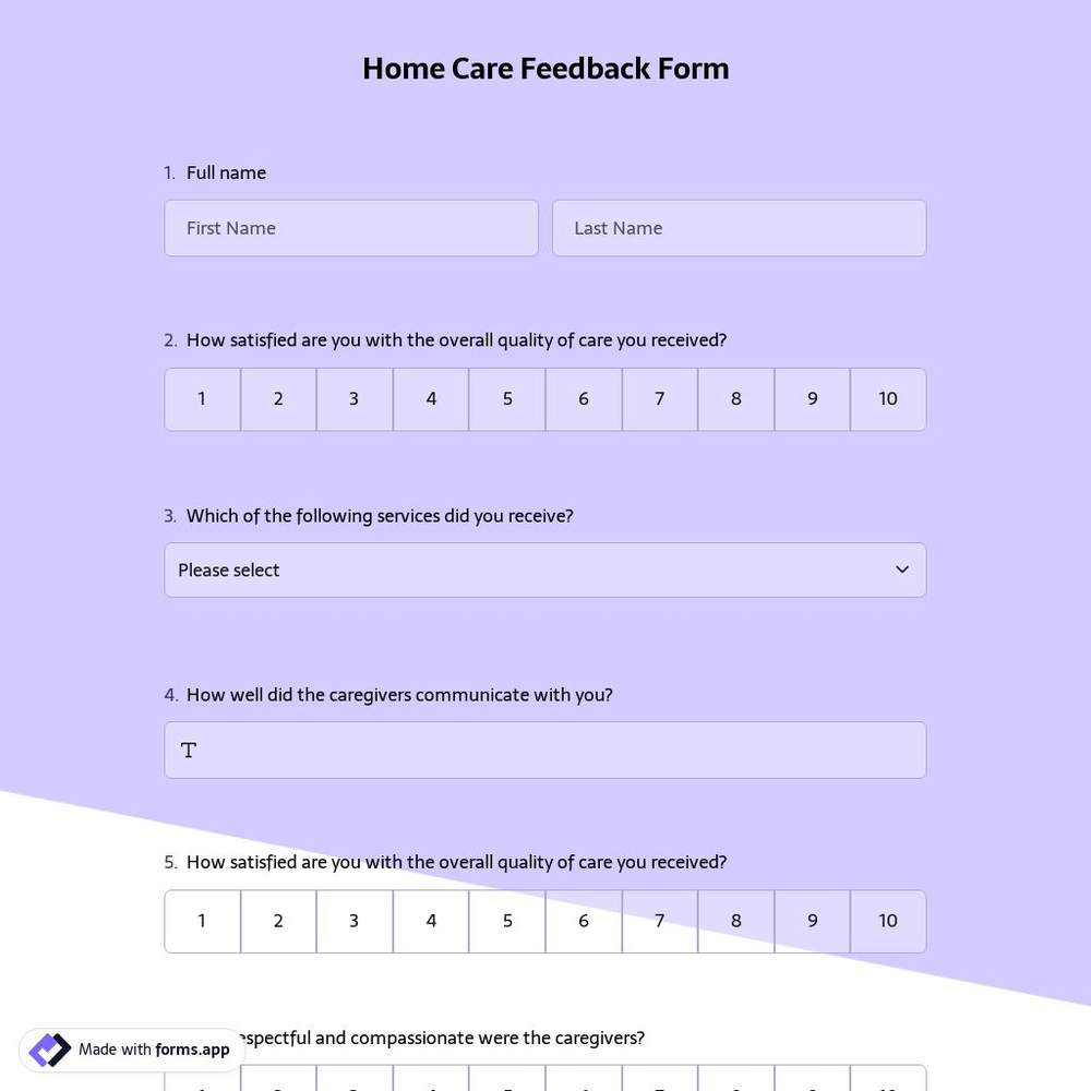 Home Care Feedback Form