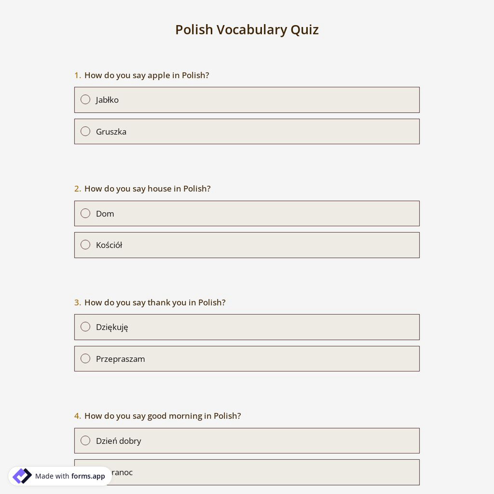 Polish Vocabulary Quiz