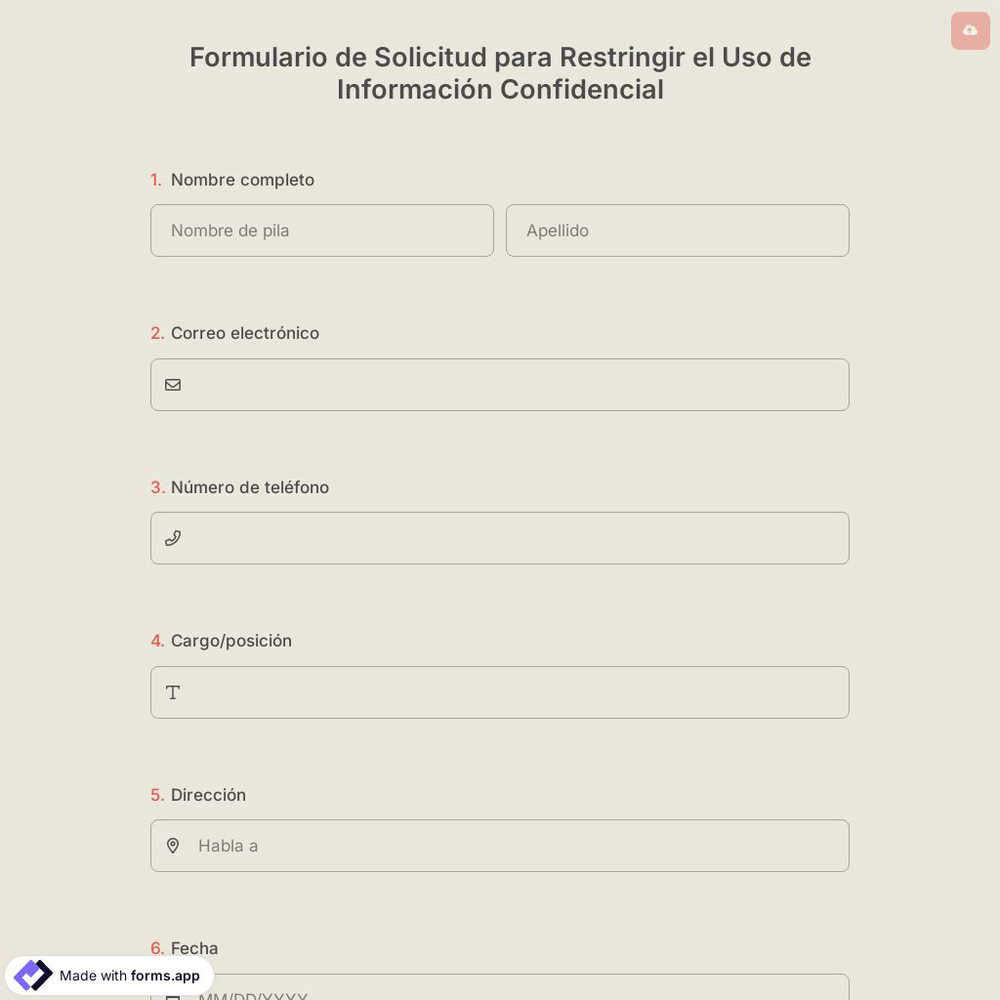 Formulario de Solicitud para Restringir el Uso de Información Confidencial