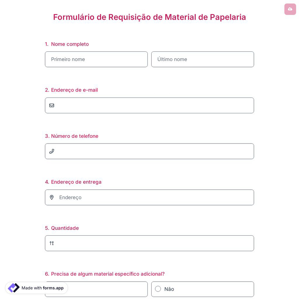 Formulário de Requisição de Material de Papelaria