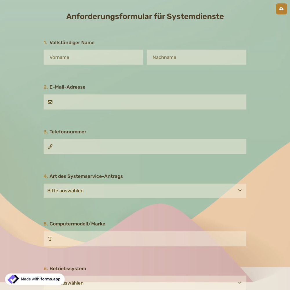 Anforderungsformular für Systemdienste