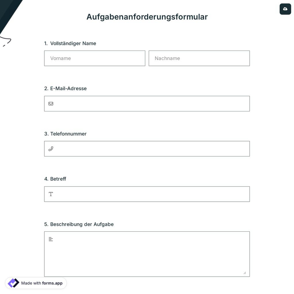 Aufgabenanforderungsformular