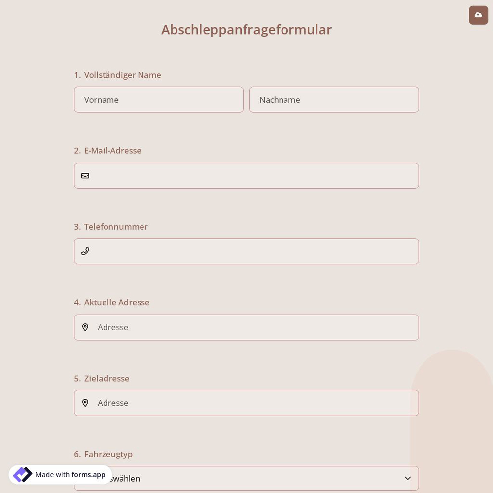 Abschleppanfrageformular