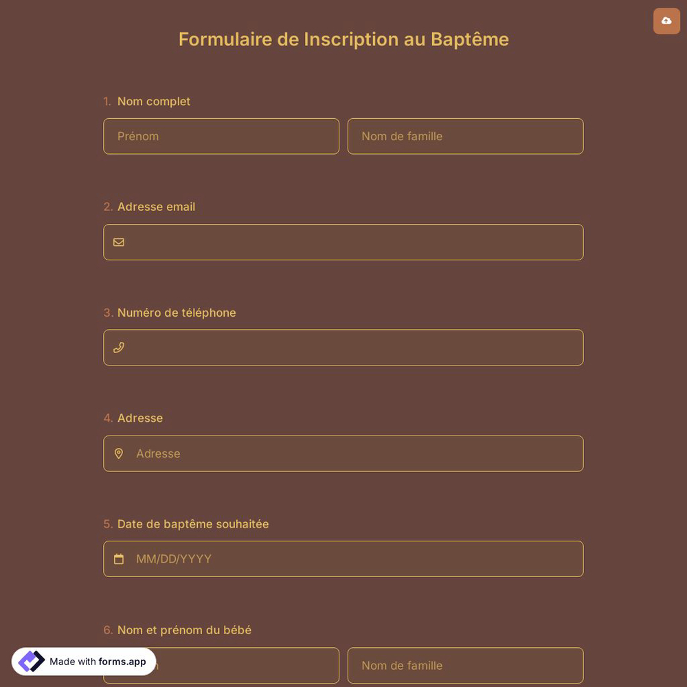 Formulaire de Inscription au Baptême