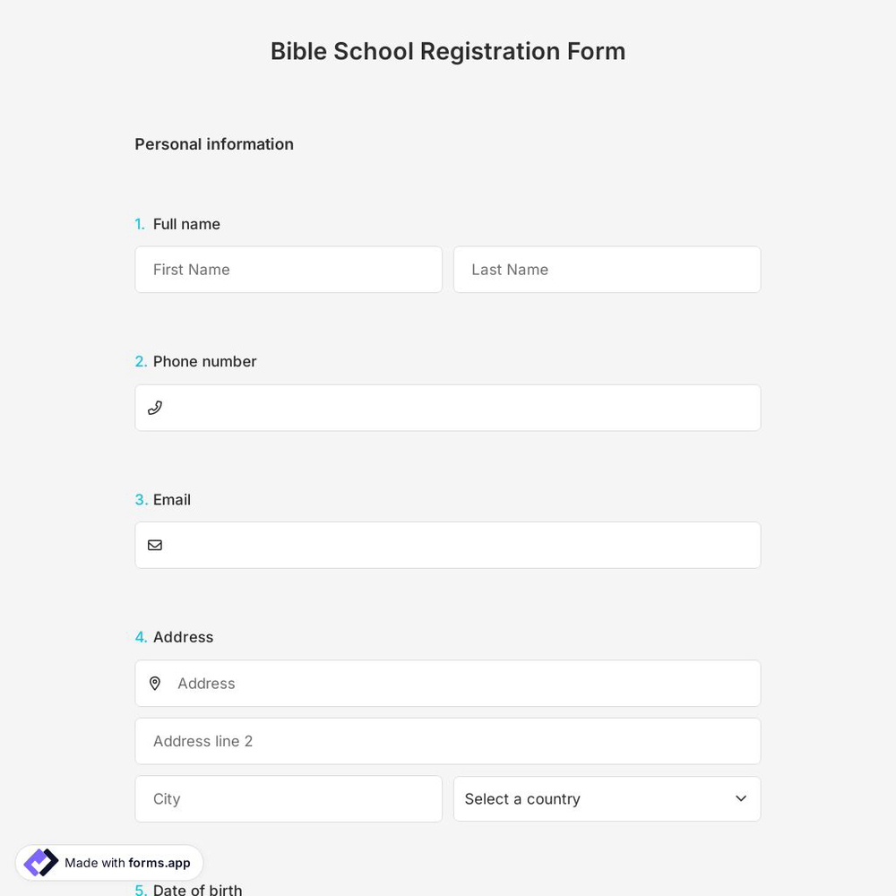 Bible School Registration Form
