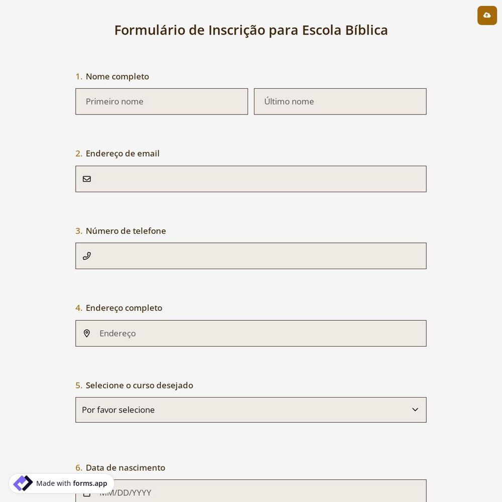 Formulário de Inscrição para Escola Bíblica