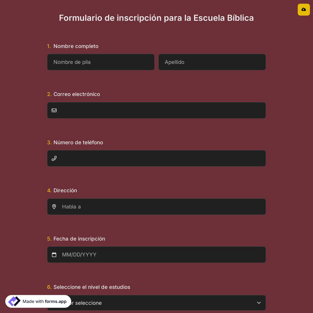 Formulario de Inscripción para la Escuela Bíblica
