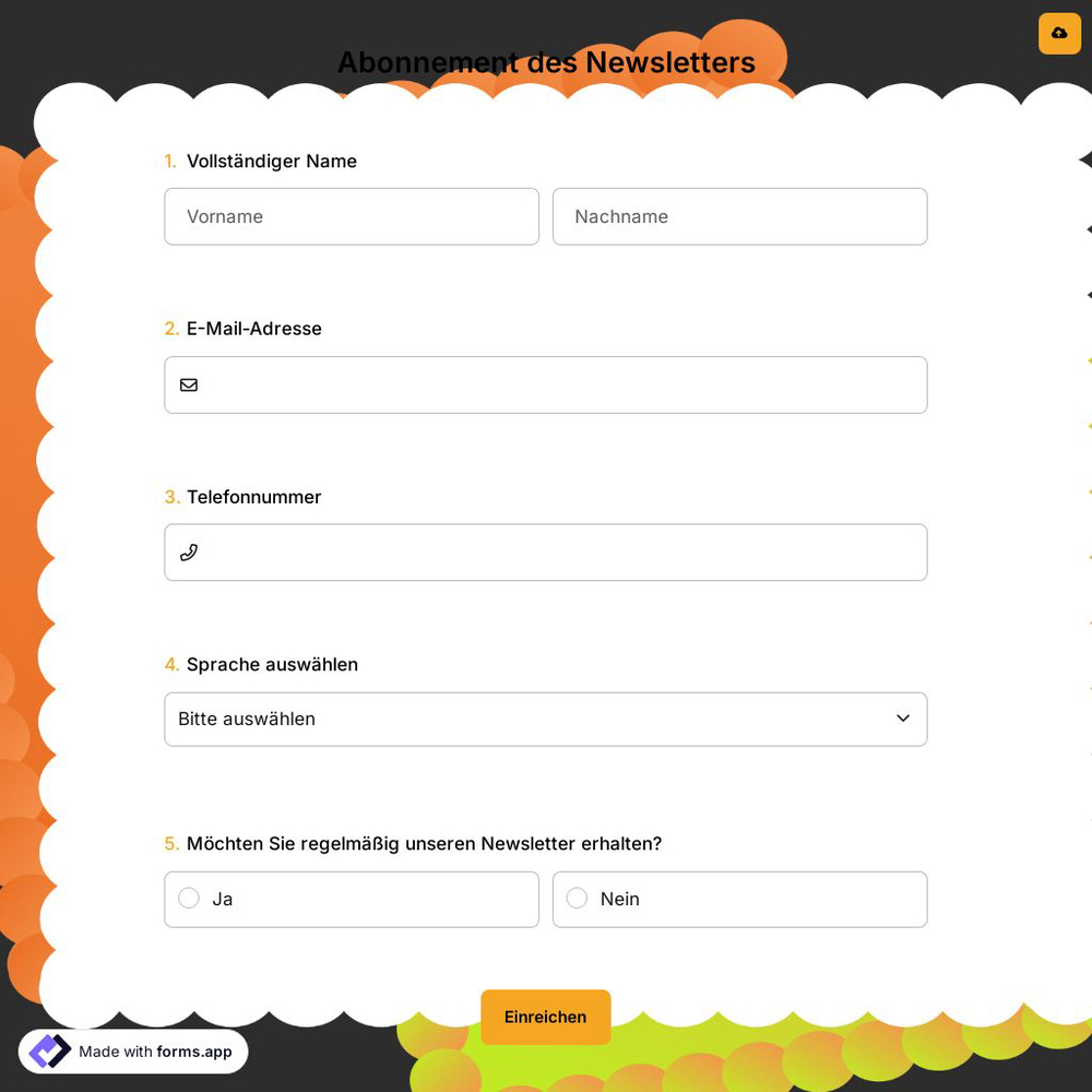 Abonnement des Newsletters