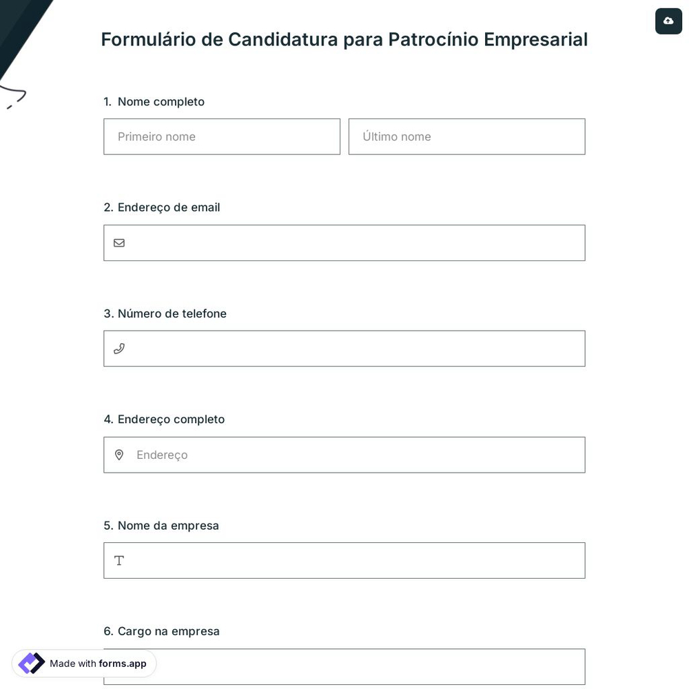Formulário de Candidatura para Patrocínio Empresarial