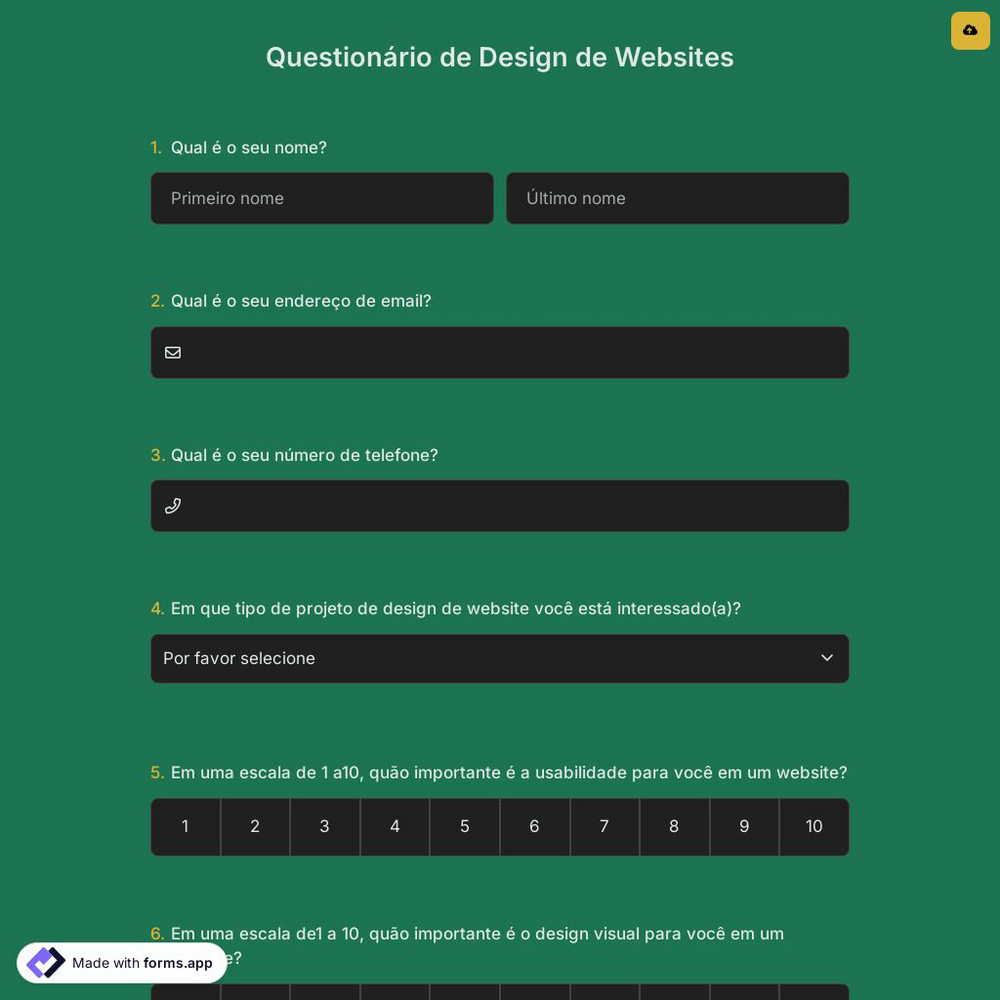 Questionário de Design de Websites