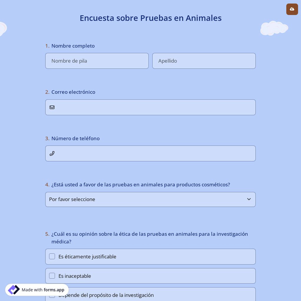 Encuesta sobre Pruebas en Animales