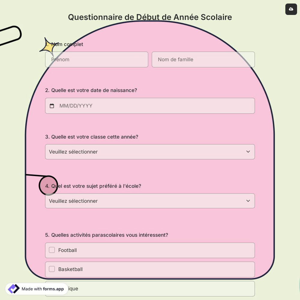 Questionnaire de Début de Année Scolaire