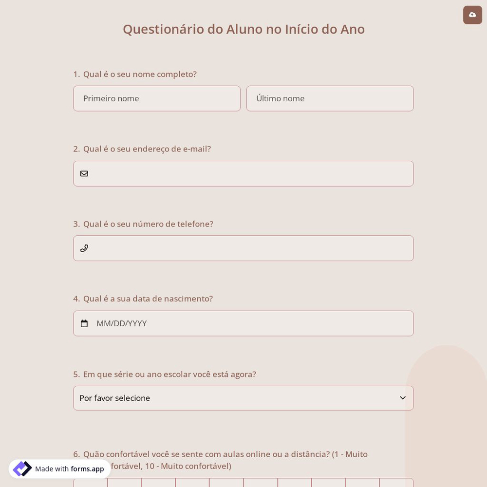 Questionário do Aluno no Início do Ano