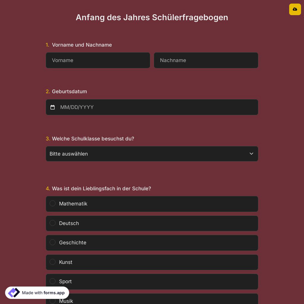 Anfang des Jahres Schülerfragebogen