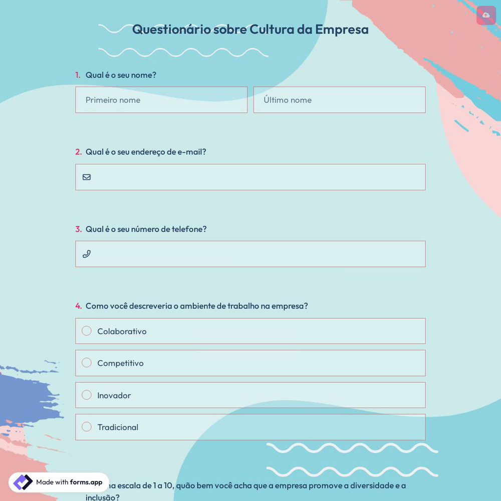 Questionário sobre Cultura da Empresa