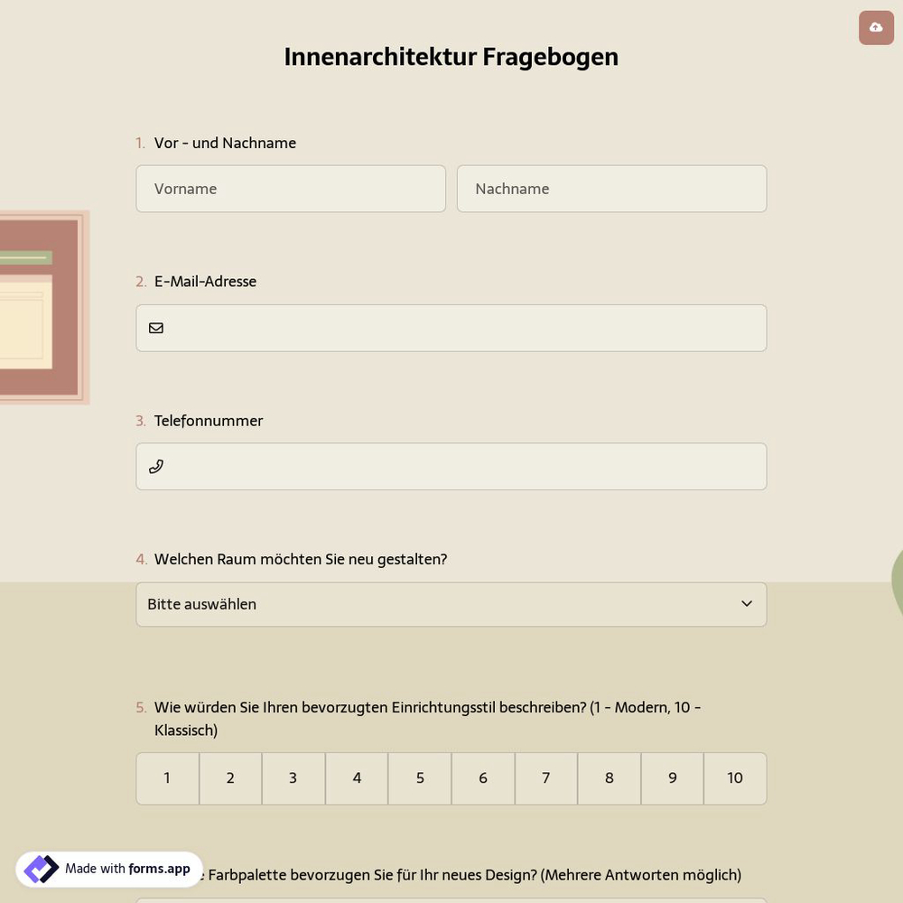 Innenarchitektur Fragebogen