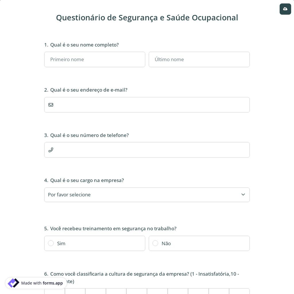 Questionário de Segurança e Saúde Ocupacional