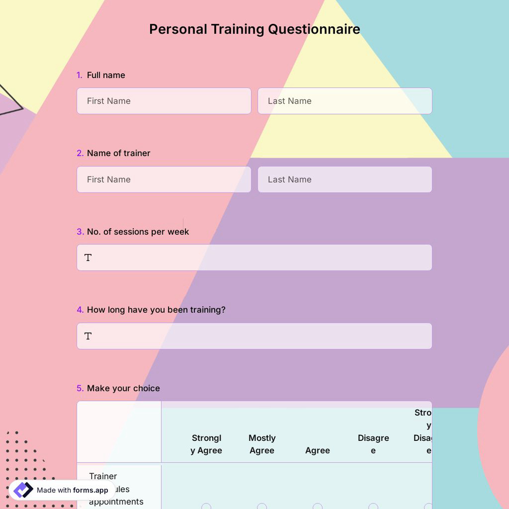 Personal Training Questionnaire