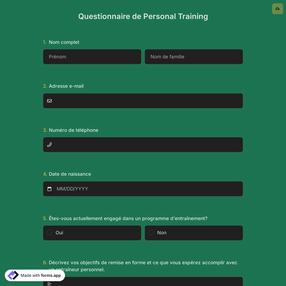 Questionnaire de Personal Training