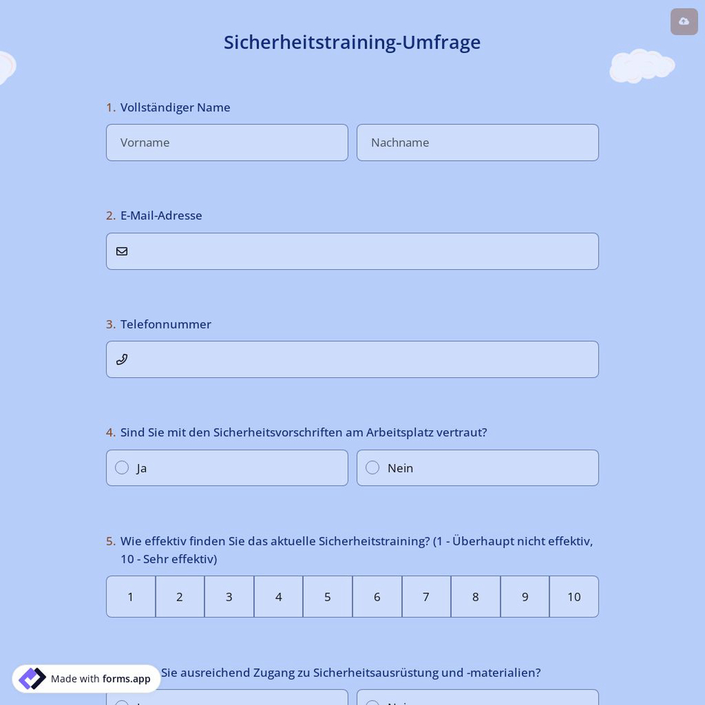 Sicherheitstraining-Umfrage