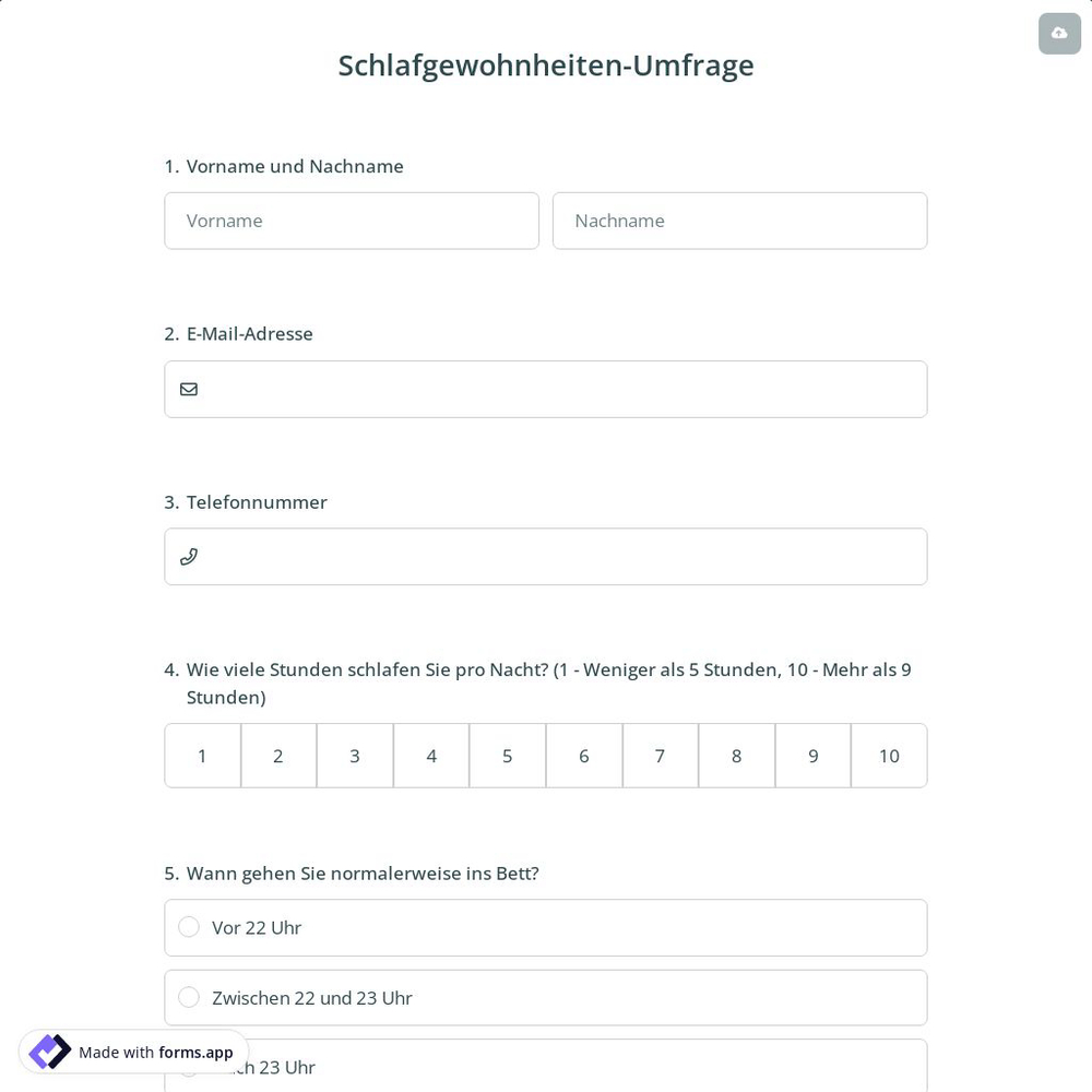 Schlafgewohnheiten-Umfrage