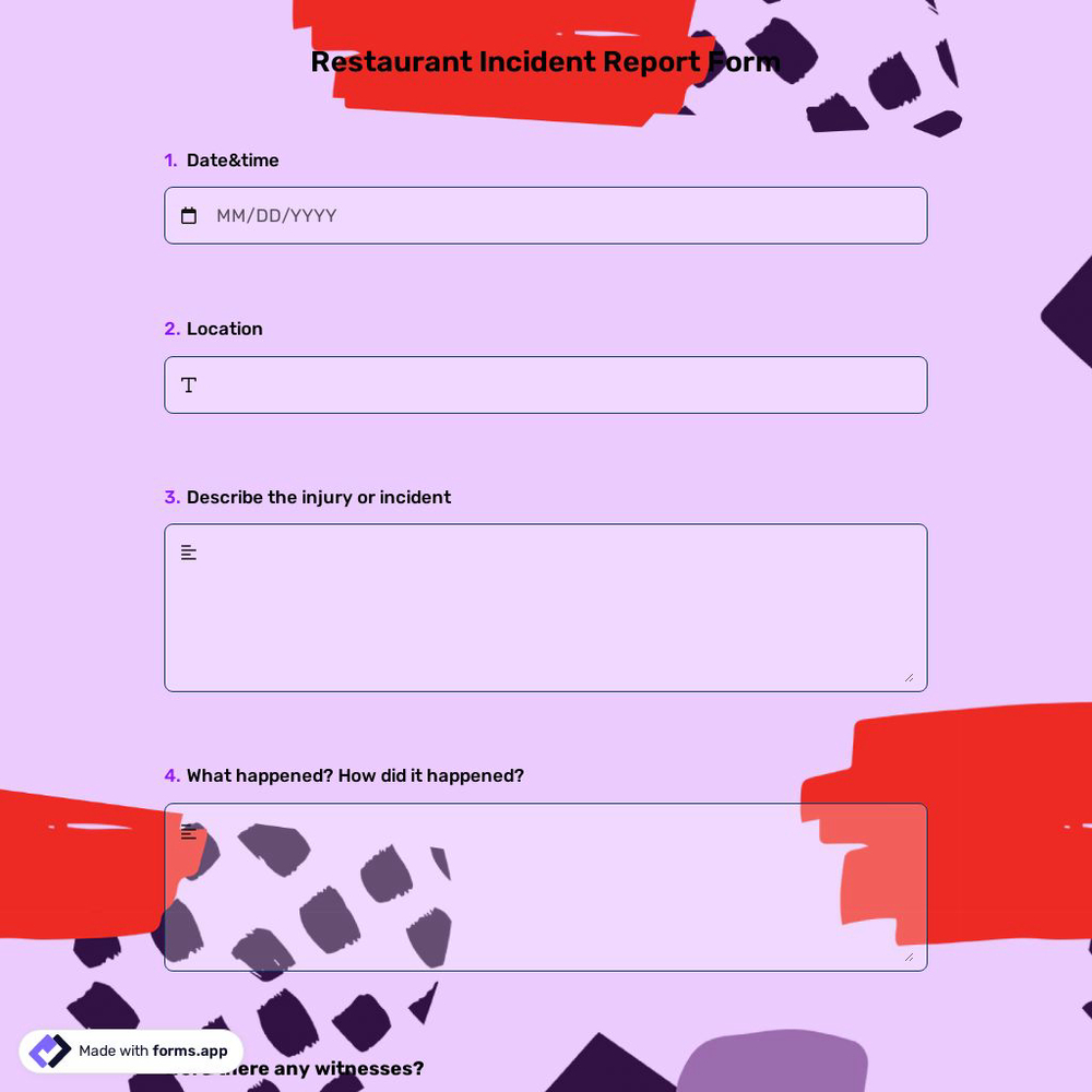 Restaurant Incident Report Form