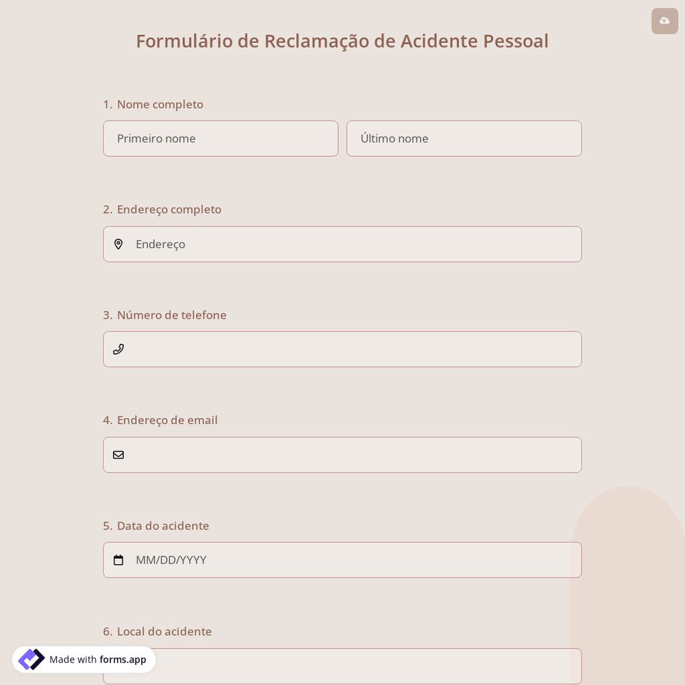 Formulário de Reclamação de Acidente Pessoal
